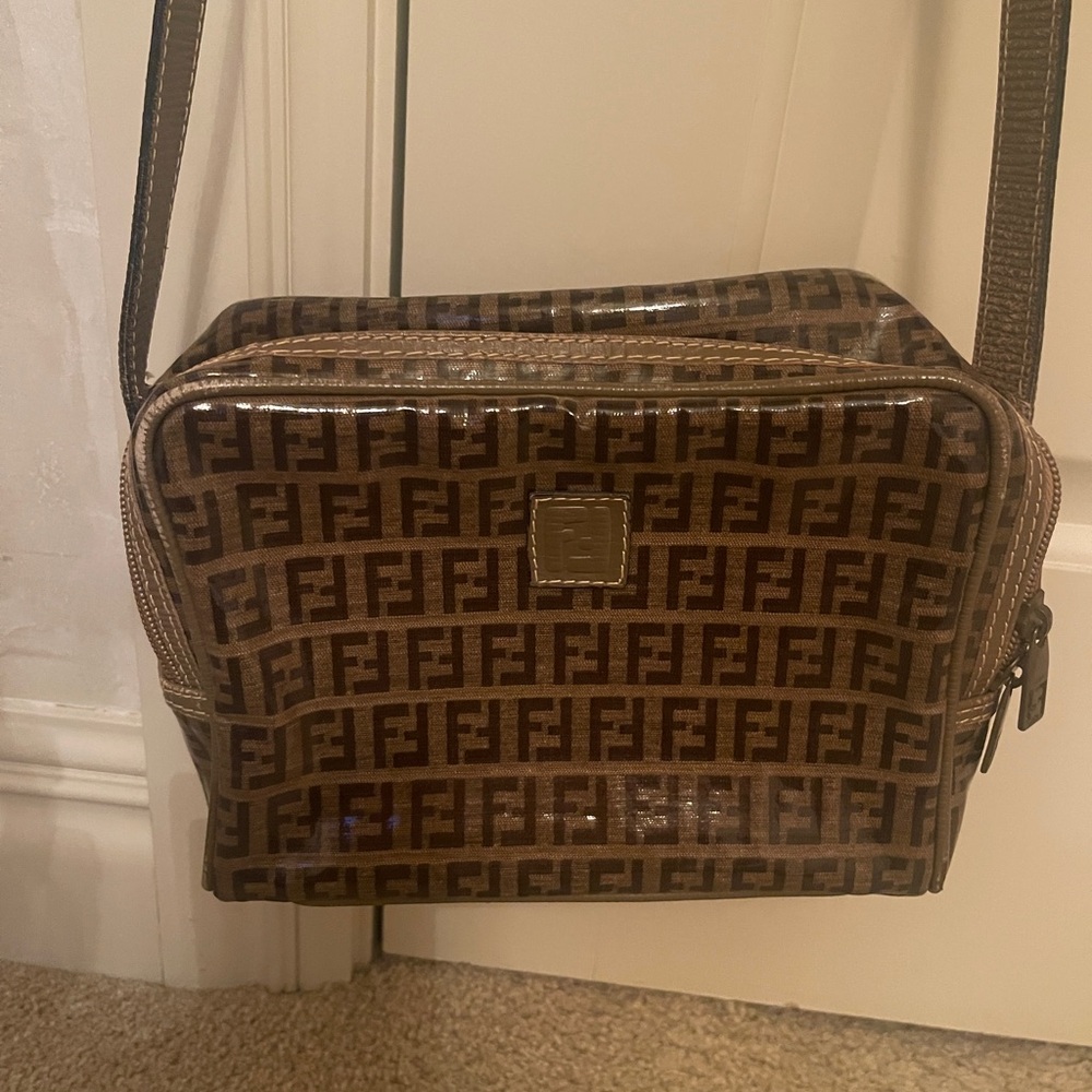 Fendi Logo Patterned Brown Shoulder Bag